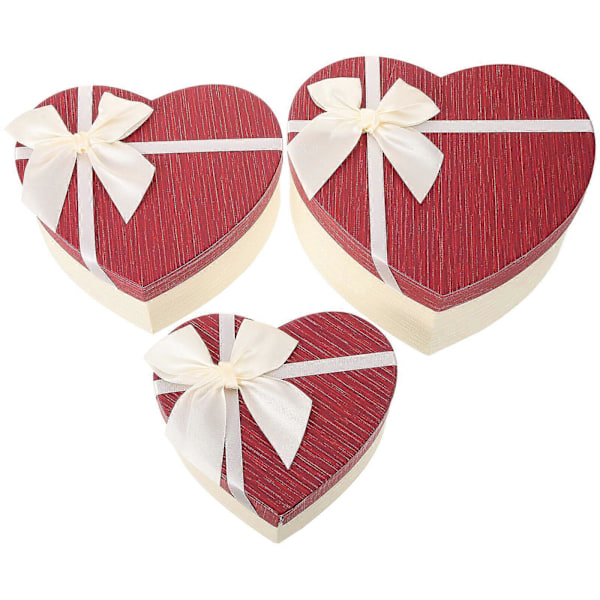 3 st Hjärtformade Presentaskar Rosett Presentfodral Trendig Presentask