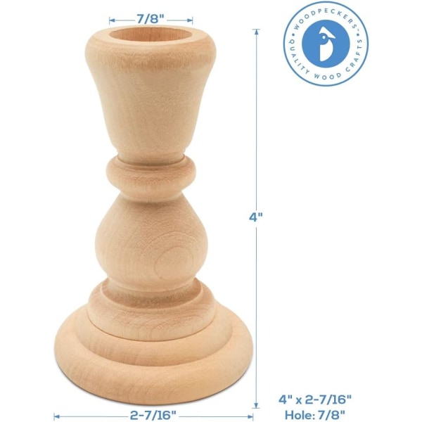 Classic Wooden Candlesticks 4 inches with 7/8 inch Hole, Set of