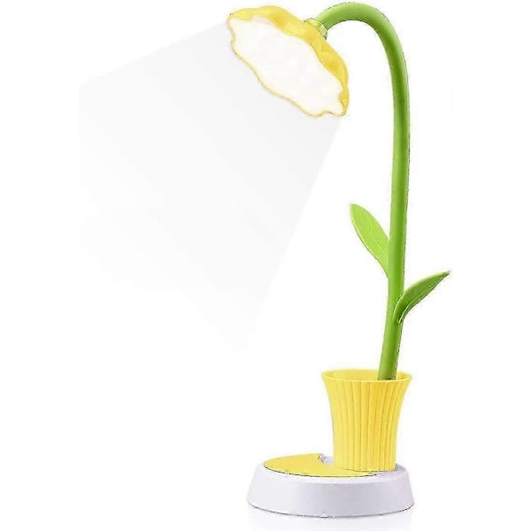 Skrivbordslampa för Barn - Kreativ Uppladdningsbar Skrivbordslampa LED Ögonskydd Touch Sensor Bordslampa Dimbar Sänglampa med Pennhållare (Gul)