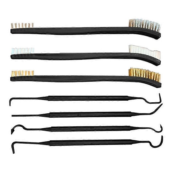 Mini Wire Brushes Rengjøringssett, 7 stk. Nylonstålbørste Messing Dobbelbørste og Metallpigger Polymer for Rustfjerning, Skraping av Smuss