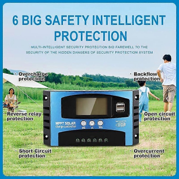 MPPT 40A Solar Opladningsregulator, 12V 24V USB Solpanel Batteriregulator Intelligent Batteriregulator med LCD Display 170*95*40mm