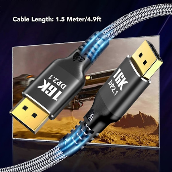 DisplayPort 2.1 -kaapeli 16K 30Hz 40Gbps 3D Dynamic HDR Uros-Uros DisplayPort-kaapeli FreeSyncille ja G Sync -pelinäytöille 1,5m
