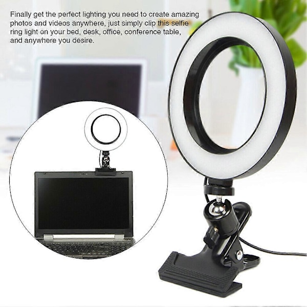Videobelysningsset, 16 cm Fyllnadsljus, Belysning för Skärm, Clip-On, Ringbelysning, Videoljus, Videobelysning för Distansarbete, Självsändning,