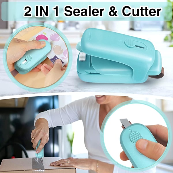 Mini Plastikposeforsegler, 2 i 1 Bærbar Plastikposeforsegler med