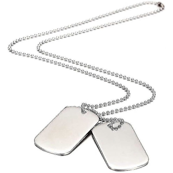 Army Style Dobbel Dog Tag Anheng Herre Halskjede, Biker 70cm Kulekjede