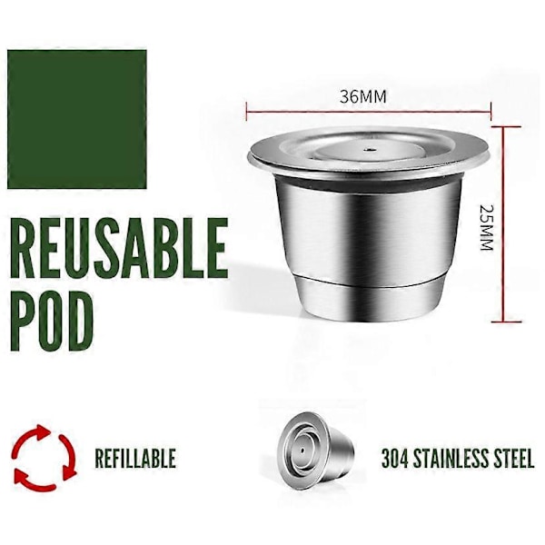 Nespresso Påfyllningsbara Återanvändbara Kapslar i Rostfritt Stål Kompatibla med Nespresso Maskin, 3.6*3.6*2.5cm