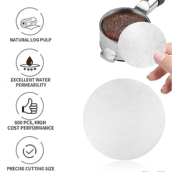 Kaffepapirfilter for espressomaskin, 600 stk Ubleket Espresso Filter Puck Screen Porta