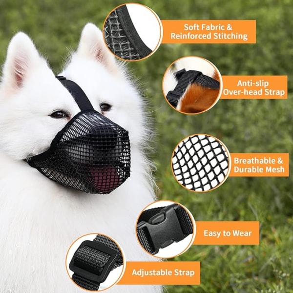 Hundmunskydd Mjuk Nylon Mask (Svart, S) - Justerbar andningsbar mesh