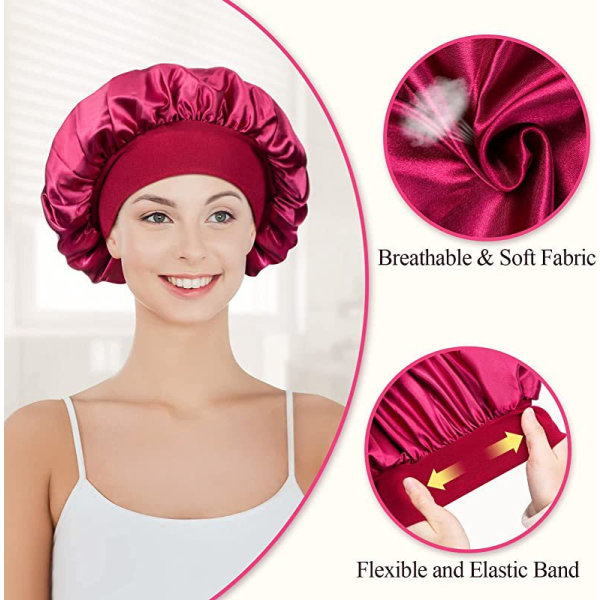 #Satin Night Hair Bonnet Set of 4 Satin Night Bonnet Satin Bonnet Adjustable Hair Care Satin Night Caps Mainly for Women and Girls with Curly Hair#