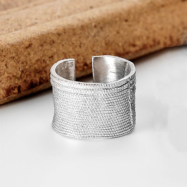Herr Sterling Silver Oregelbunden Konkav Konvex Ring