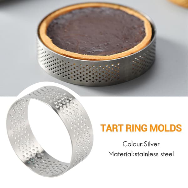 10-pakning 5 cm tertering i rustfritt stål, varmebestandig perforert kakemoussering, rund ring til baking
