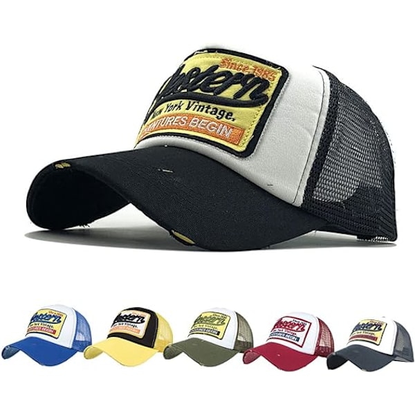 Svart - Mesh Basebollkeps Vintage Golfhatt Strand Bomull Justerbar