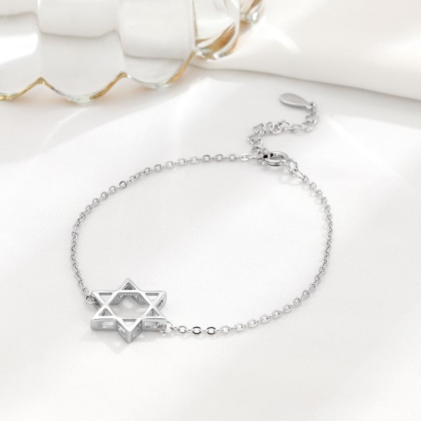 #Sterling silver six-pointed star bracelet, s925, niche jewelry#