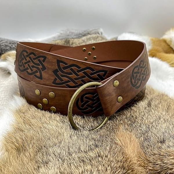 Viking Embossed PU Læderbælte (Brun), Middelalder Læderbælte, Vi
