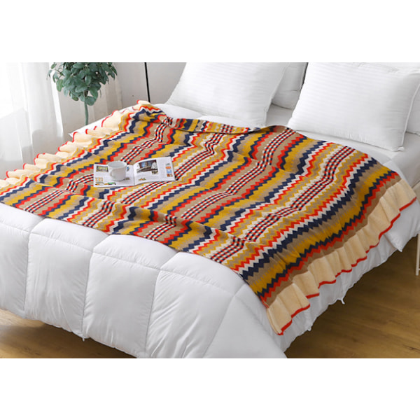 1 kpl 130x170cm Keltainen Neulotu Peitto Ruudullinen Pehmeä Mukava Kestävä