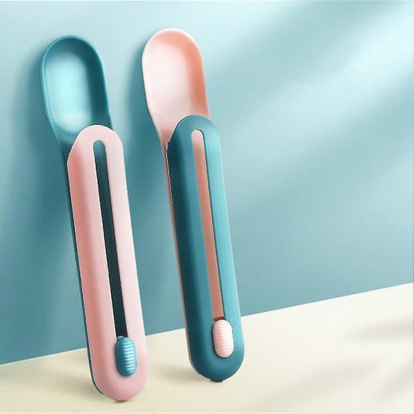 Kat Strip Ske Trykknap Bærbar Slids Ergonomisk Kattefoder Klem Ske til Kæledyr Pink