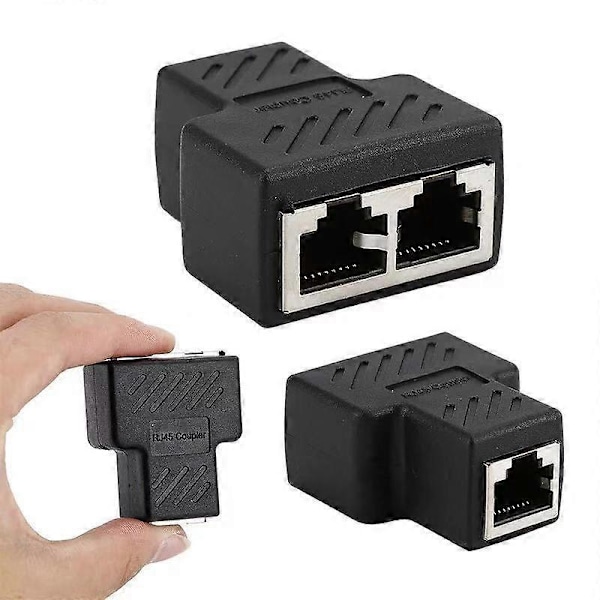 Rj45 1 til 2 Port Hun til Hun Splitter Adapter Internet Forlænger Netværksstik Understøtter Cat5 Cat5e Cat6 Cat6e Cat7 Ethernet Kabel Sort