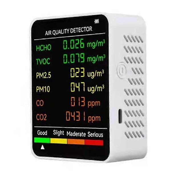 6 i 1 Luftkvalitetsmåler med Formaldehydsensor Forurensningsdetektor HCHO TVOC Sensor PM2.5/PM10 Luftkvalitetsmåler Co2 Pm2.5 Innendørs Luftkvalitetstester
