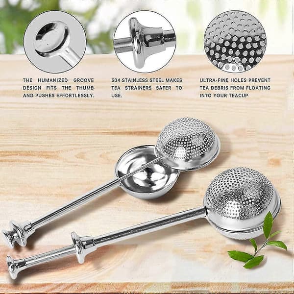 2 stk. te-infuser med underskål, te-si med langt håndtag i rustfrit stål
