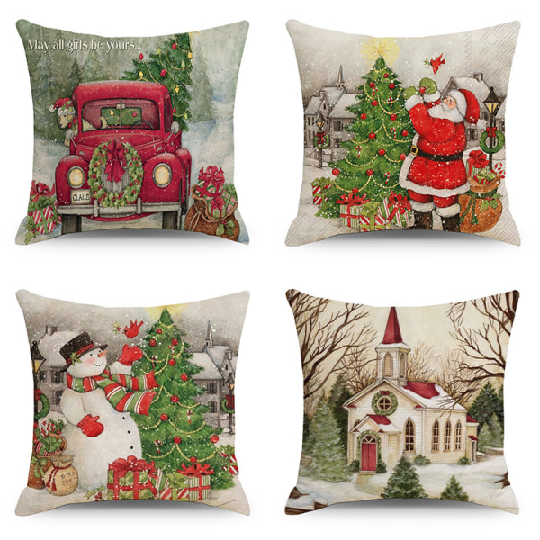 /#/Christmas Cushion Covers Set of 4 45 x 45 cm, Square Pillowcase, /#/