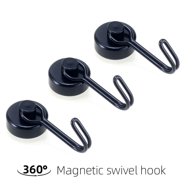 #Sæt af 6 Magnetiske Køleskabs-kroge 15 kg Kraftig Neodymium Magnet Kraftig Drejelig Magnetkrog til Køkken Badeværelse Nøgleboks (A- Sort)#