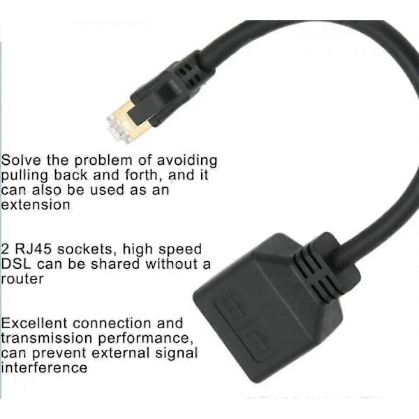 RJ45 Splitter Adapter, 1 til 2 Port RJ45 Netværks Ethernet Adapter Splitter, CAT8 Netværkskabel Splitter Adapter til Hjemmekontor