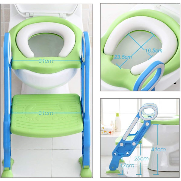 Toiletforhøjer med trappetrin, Anti-Slip Baby Toilet Seat, Robust, Foldbar og Justerbar, Toiletforhøjer til Børn 1-7 År
