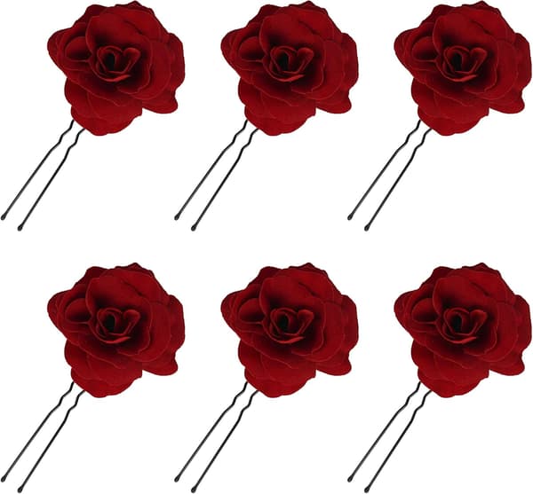 6 Stykker - Blomst Hårklip Kvinder Rose Blomst Bryllup Hår Tilbehør