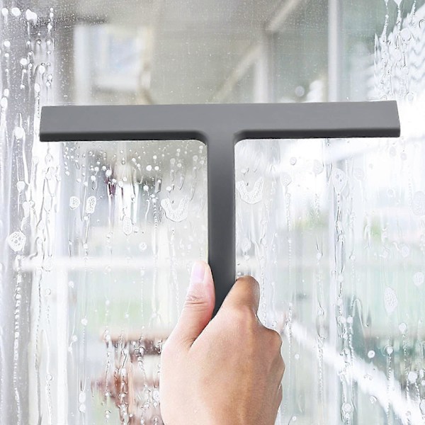 Silikon Dusjskrape med Rustfritt Stål Kjerne, Dusjskrape for Rengjøring av Baderomsglass, 9\" X 8.5\", Grå