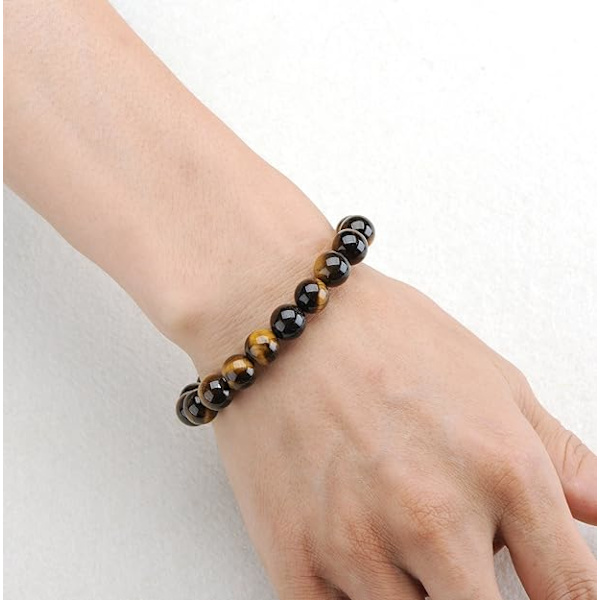 #2-delt natursten tigerøje armbånd 6MM+10mm ædelsten perle energi#