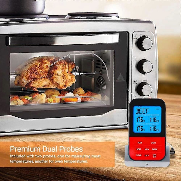 Dubbel Probe Digital Termometer Trådlös Programmerbar Temperaturmätare Vattentät Mätare Matlagning BBQ Grill Termometer - Kökstermometer, Vattentät