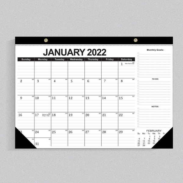 *2022 Kalender Engelsk Version Klassisk Svart Väggkalender 18 Mont*