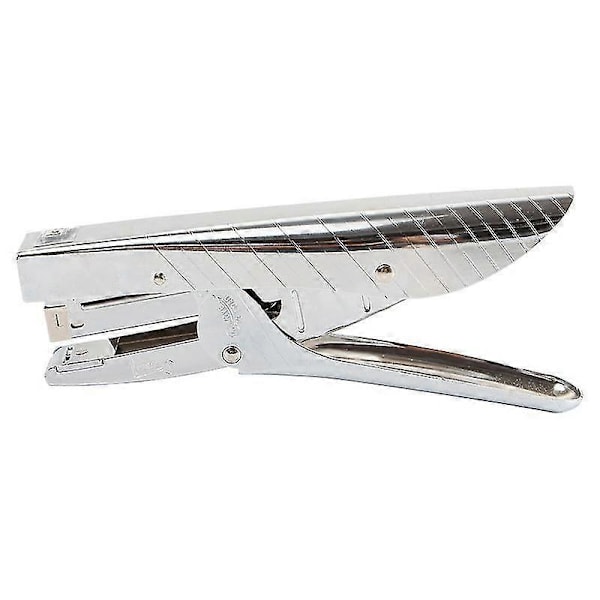 Enkel bordsstapler med klammer, kontorsstapler, lätt att ladda ergonomisk skrivbordsstapler i metall, (silver)