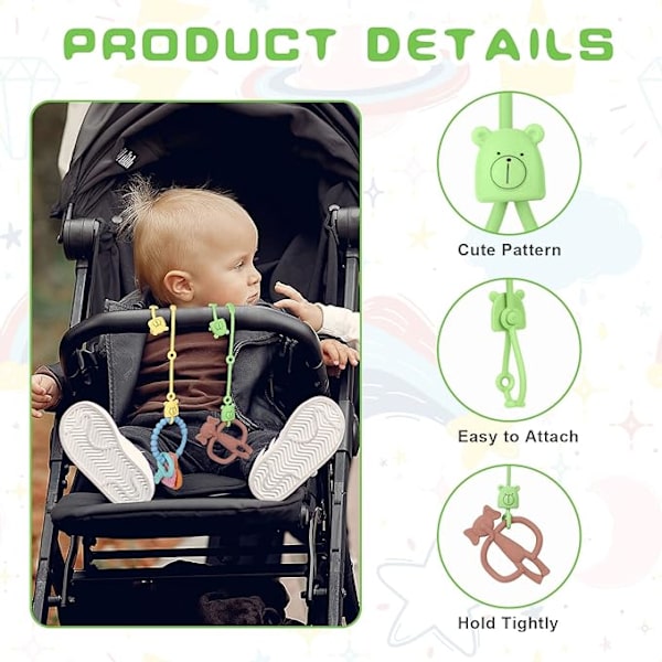 Silikon Stretch Sikkerhetsstropp, 2 stk Justerbare Baby Leketoys Stropper for