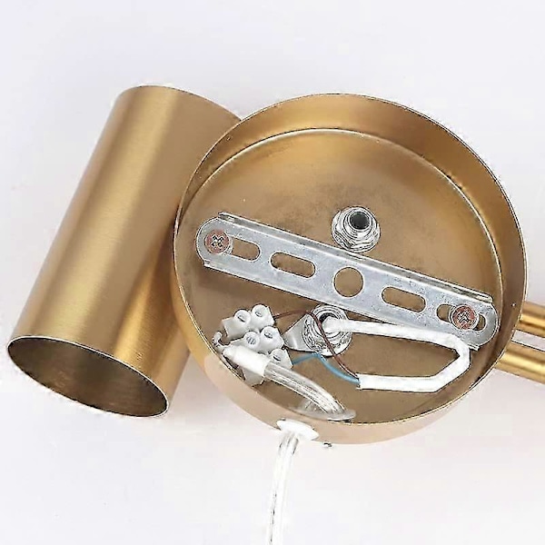 LED Vegglampe med Justerbar Arm og Kabel med Plugg og Bryter Leselys E27 for Stue, Soverom, Nattbord Gull