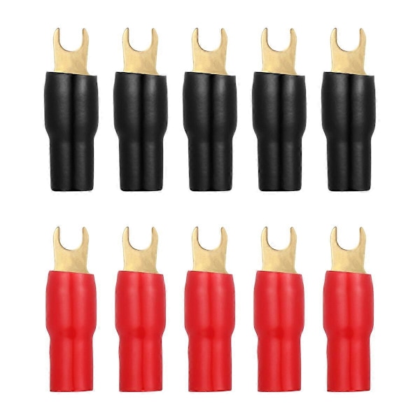 WINOMO 5 Par Kobber Gullbelagt 4 Gauge Strip Spade Terminal Spade Gaffeladaptere Koblinger Plugger Krympe Barrier Spader for Høyttalerkabeltermin