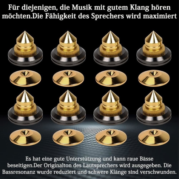 8 st Guld Högtalare Subwoofer Ändkåpor Massivt Mässing Kon Isolator