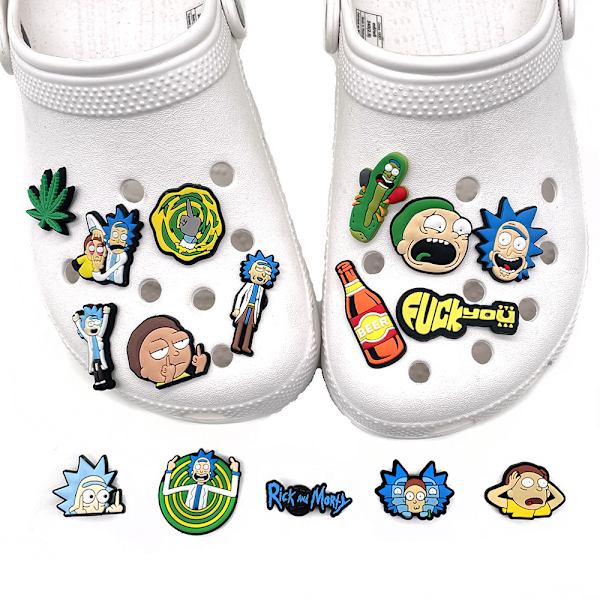 #16 stk. Rick and Morty Tegneserie Søde Crocs DIY PVC Sko Tilbehør#