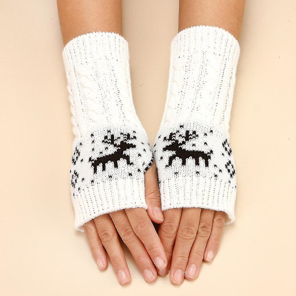 Fingerlösa handskar för kvinnor - Vinterarmvärmare Handskar Handledshandskar Tumhål Stretchiga handskar Stickade handskar 2set vit + svart