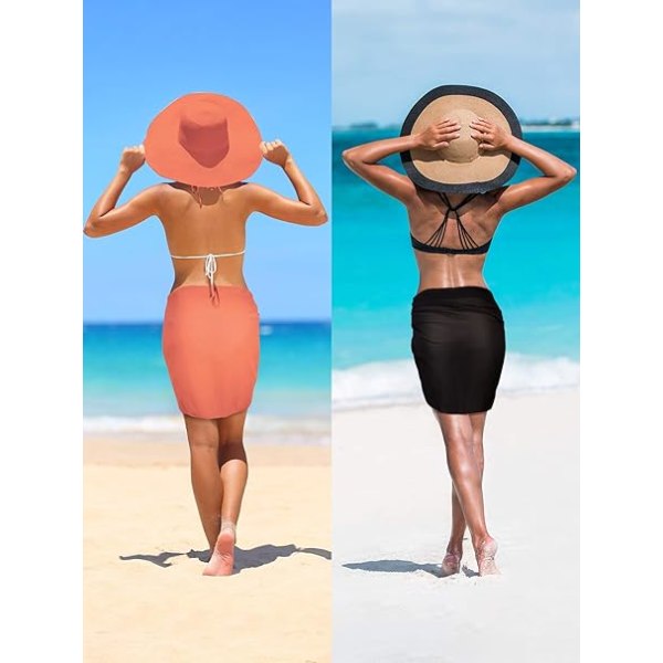 #Sort Orange 2 Stykker Kvinder Strand Wrap Sarong Bikini Cover Up Skørter Wrap til Chiffon Badetøj#