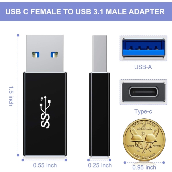USB-C naar USB 3.0-adapter 2-pakk, tyypi A 3.1 5 Gbps GEN