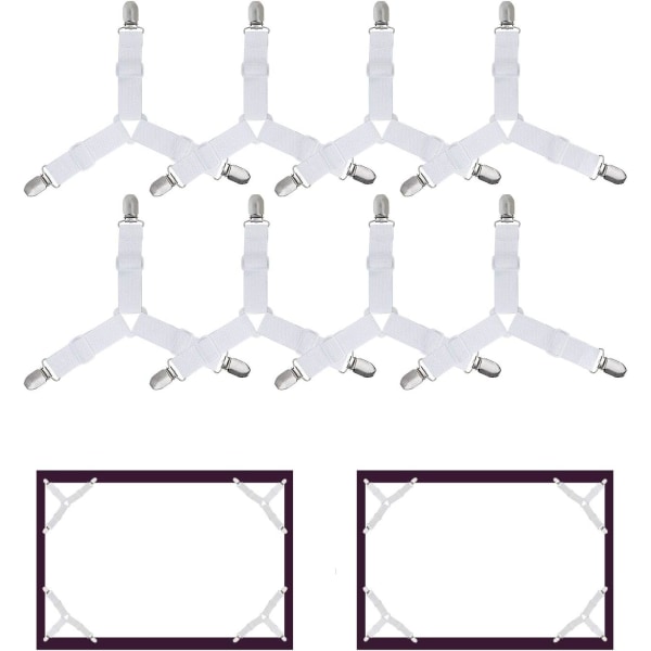 8 stk. Sengelinneklips, Justerbare Elastiske Trekantstøttebånd