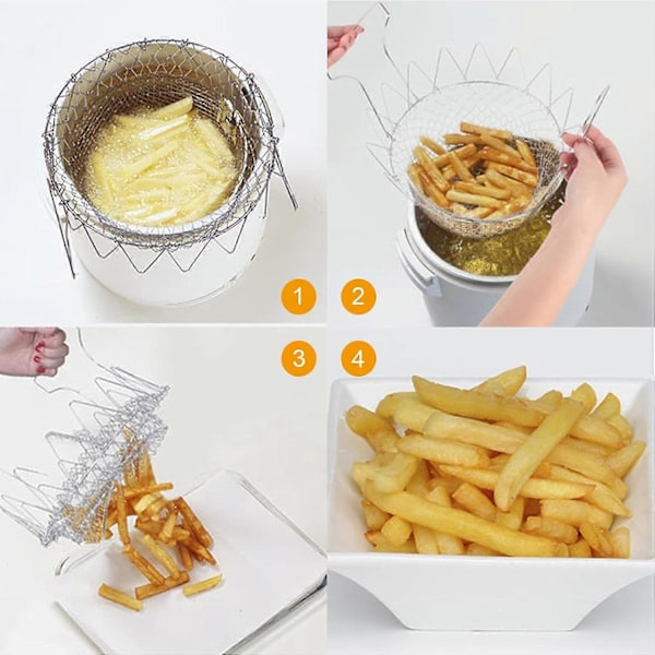 Fritekurv, salatkurv sil kjøkken rustfritt stål frityr utvidbar kokk kjøkkenkurv