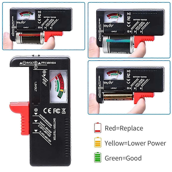 Universal Batteritester, Digital Batteritester, for AA AAA CD 9V Knappebatterier 1.5V Batterispenningstester