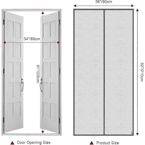 Myggenet Magnetisk Dør 91 x 208 cm Myggenet Gardin Sort Magnetisk (grå, 90x210 cm)