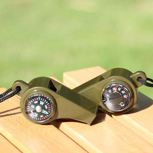 #3-i-1 Nödsituationspip med Kompass och Termometer Hög Ljudsignal med Snodd för Vandring Camping Båttur Jakt Fiske#