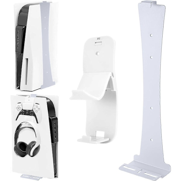 Auniq PS5 Veggfeste Brakett For Playstation 5 (disk Og Digital Utgave) Robust Stål Med Kontrollerholder & Hodetelefonhenger Skruer Svamp Hvit