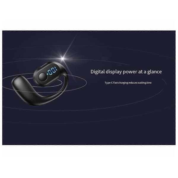 Digital Display Enkel Öronhängande Bluetooth Headset Öppet Bluetooth 5.3 Trådlöst Headset Hörlur Vit