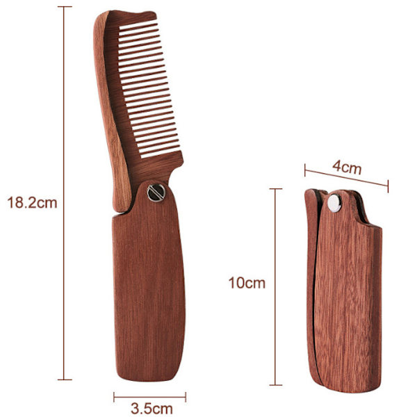 #1 Vikbar Kam Sandalträ Fickkam Automatisk Hårsalva med Fjäder #
