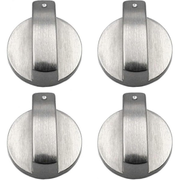 Set med 4 silverfärgade metallvred för gasspis, ugn eller häll - Fästhålsdiameter 6 mm